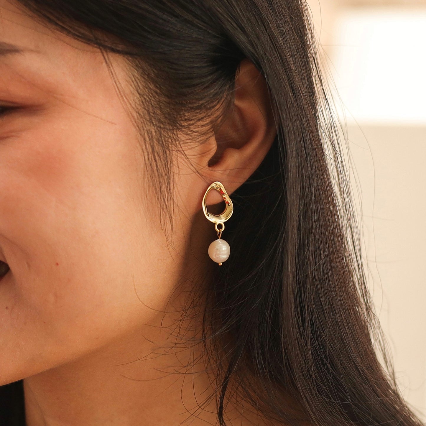 Huggie Pearl Drop Earrings