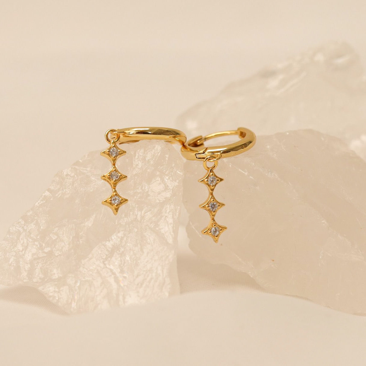 Triple Star Huggie Earrings