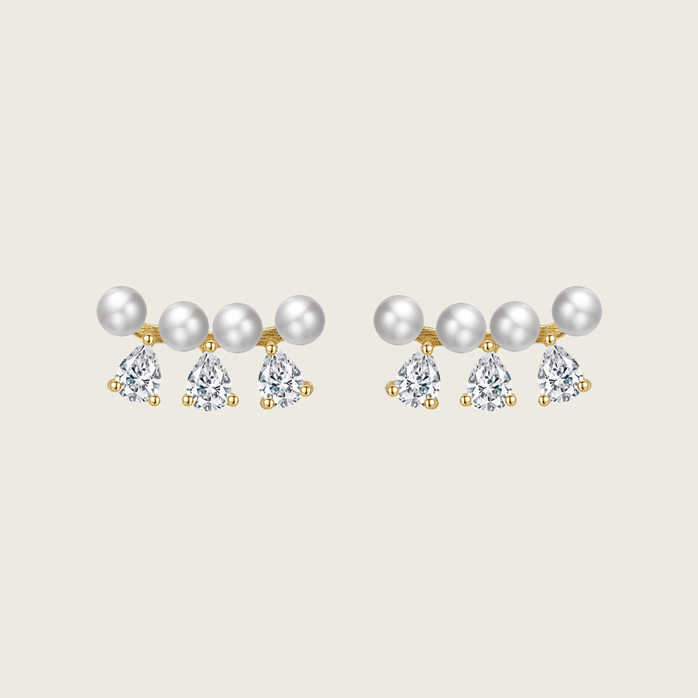 Triple Stone Stud Earrings