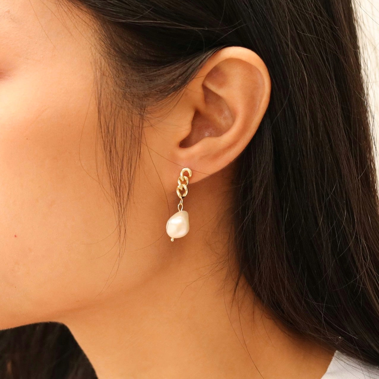 Twisted Hoop Pearl Drop Earrings
