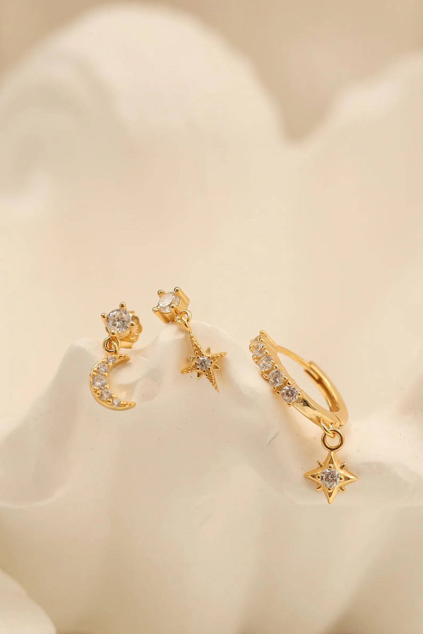 Triple Moon and Star Earring Set