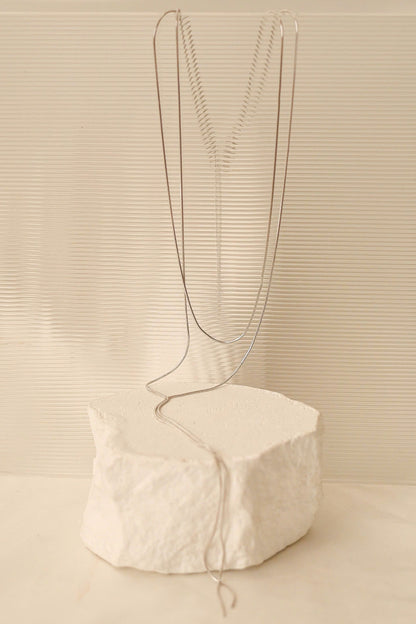 Long Layered Silver Y Shaped Necklace