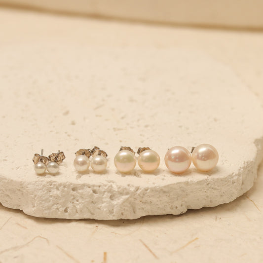 Classic White Round Pearl Stud Earrings