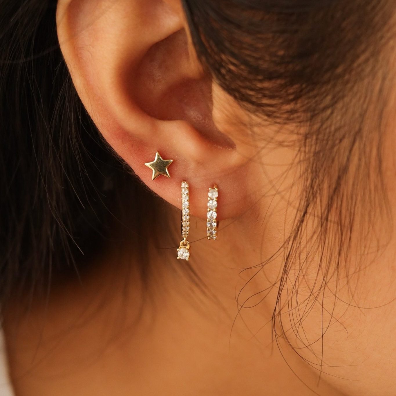 Clear Stone Drop Hoop Earrings