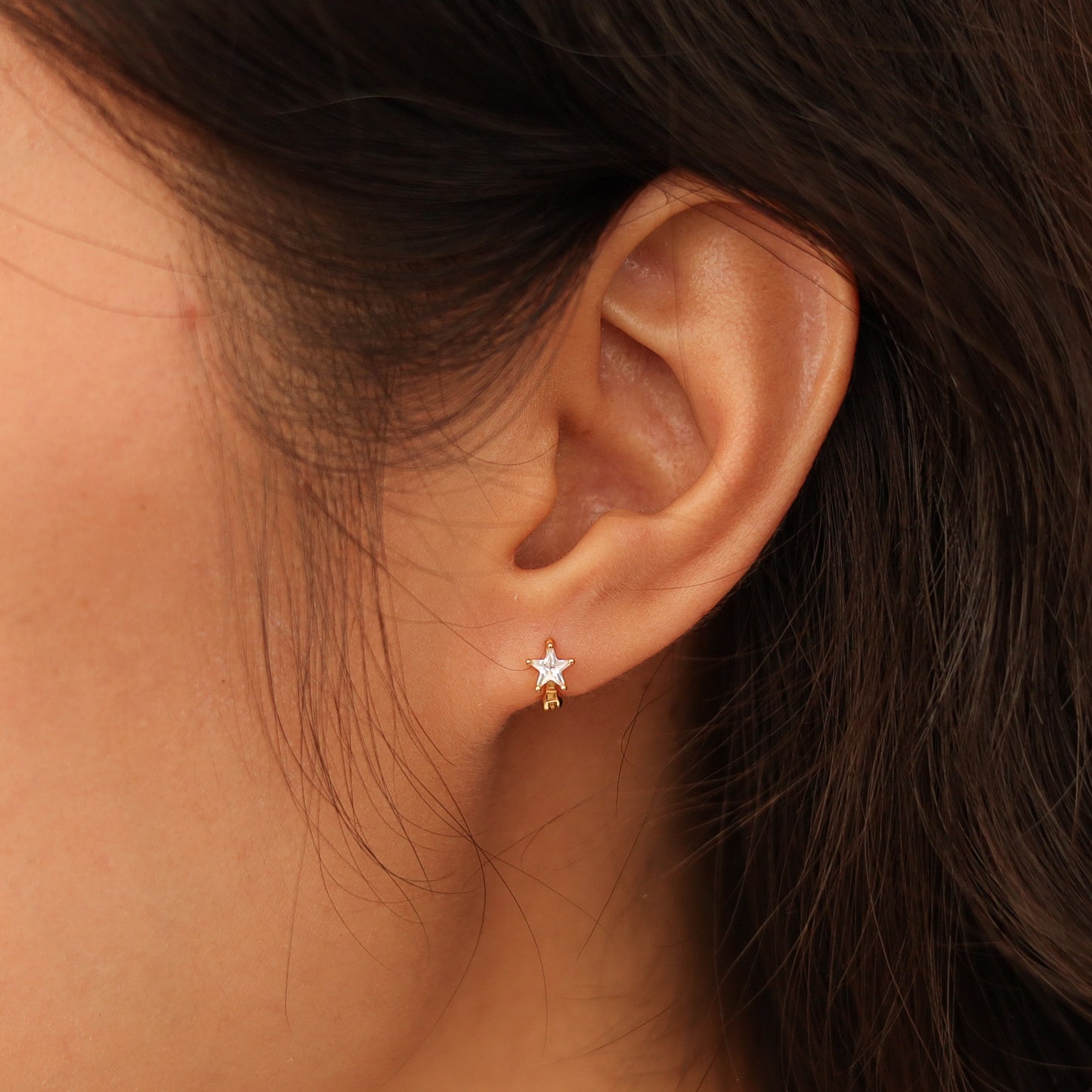 Tiny Diamond Star Hoop Earrings