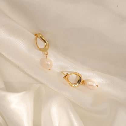 Huggie Pearl Drop Earrings