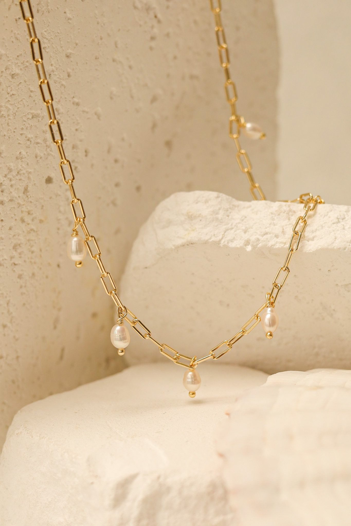 Mini Pearls On Paperclip Chain Necklace