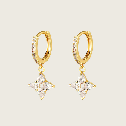 Four Leaf Clover Drop Huggie Earrings