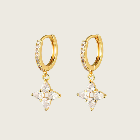 Four Leaf Clover Drop Huggie Earrings