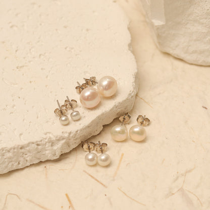 Classic White Round Pearl Stud Earrings