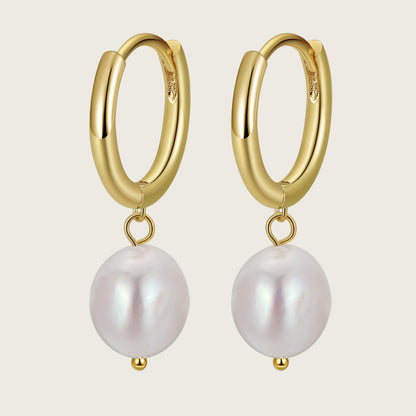 Huggie Pearl Drop Earrings