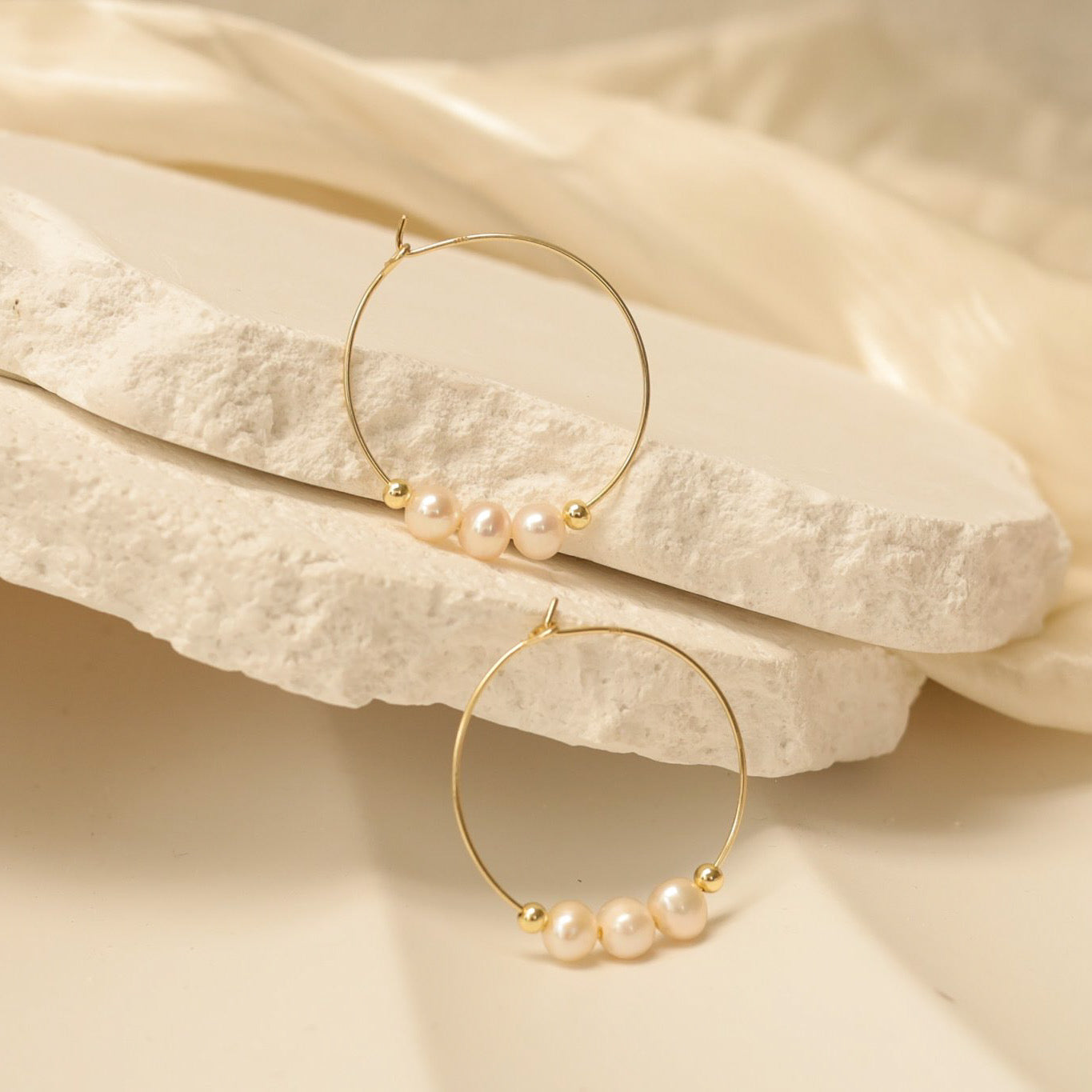 Large Pearl Hoop Earrings