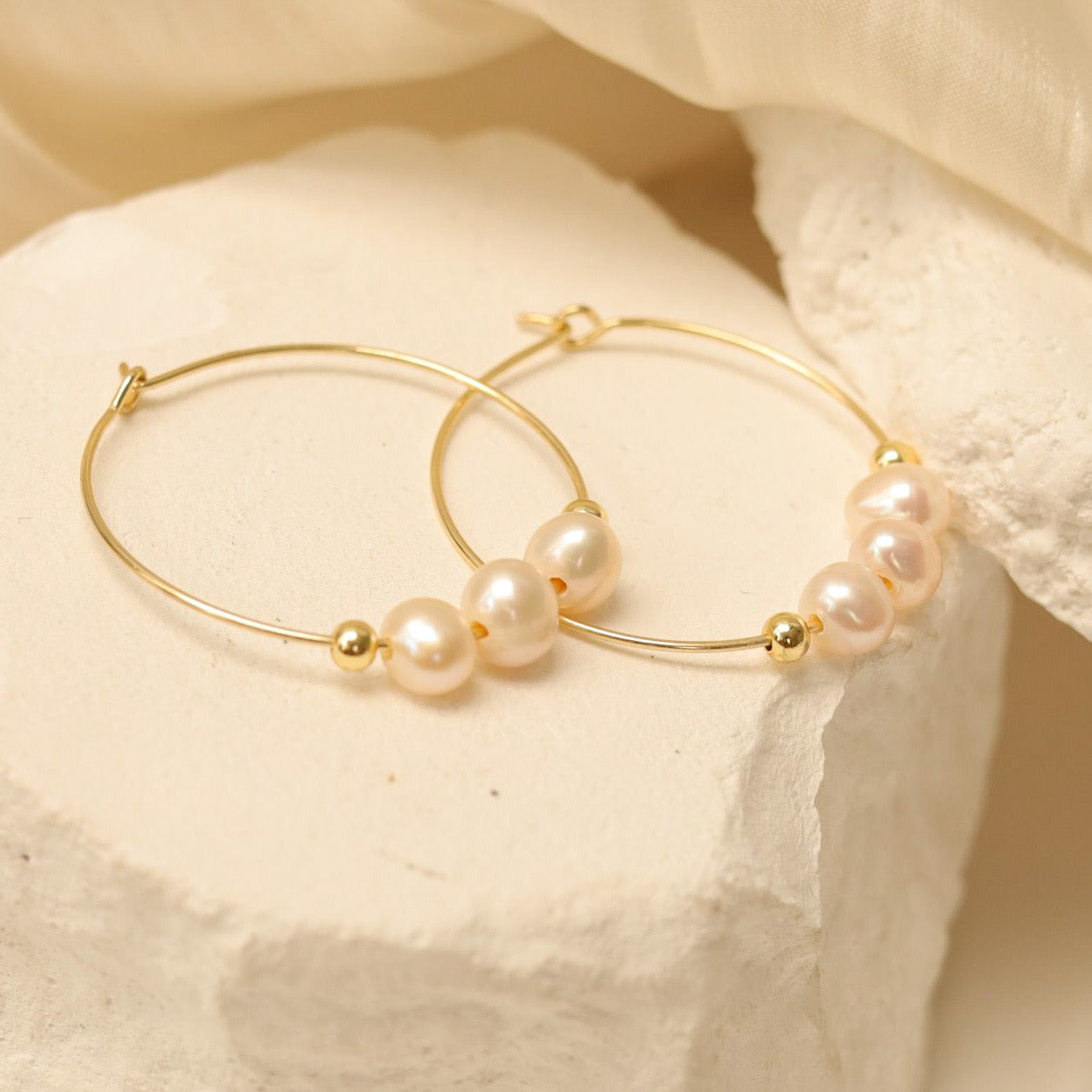 Large Pearl Hoop Earrings