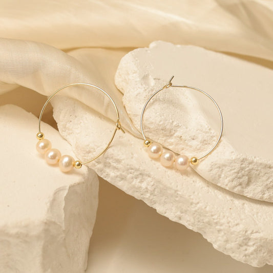 Large Pearl Hoop Earrings